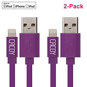 [2xPACK]Apple MFi Certified Lightning to USB Flat Cable for iPhone iPad iPod - 3 Feet (1 Meters) - Purple